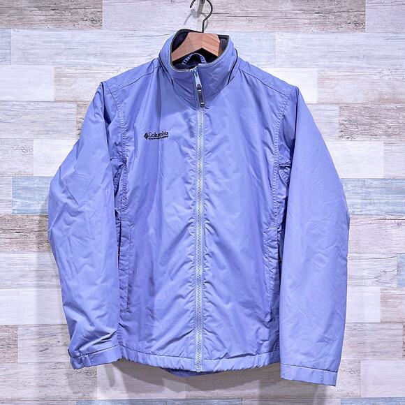 Columbia Nylon Fleece Lined Soft Shell Jacket Blue Full Zip Vintage Womens Small - Picture 1 of 7